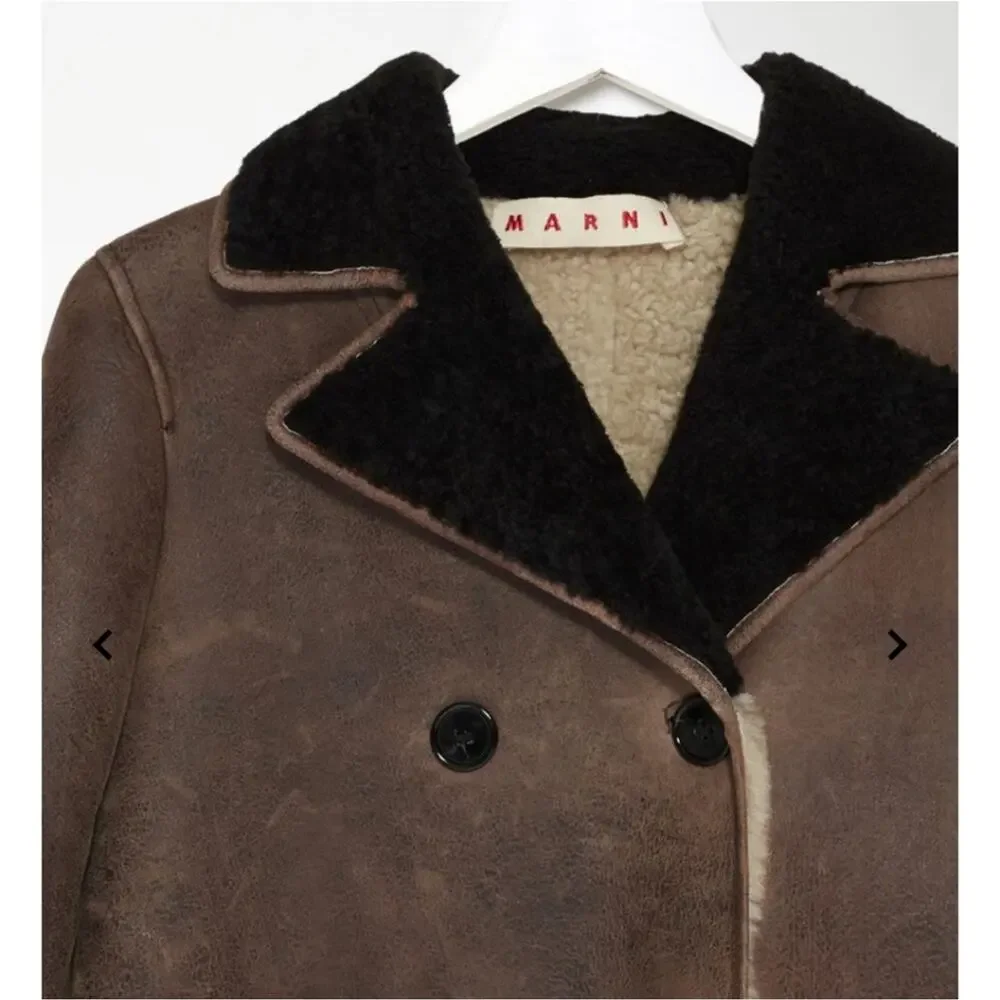 Marni | Brown Leather & Sheepskin Jacket Black Collar 40 Small